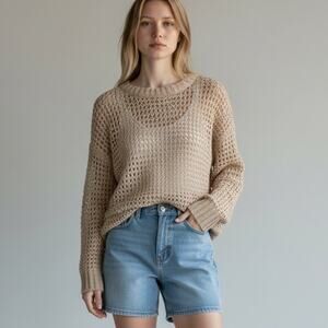 Wooden Ships Chunky Open Knit Sweater Women's Sz XS Beige Relaxed Fit Beachy